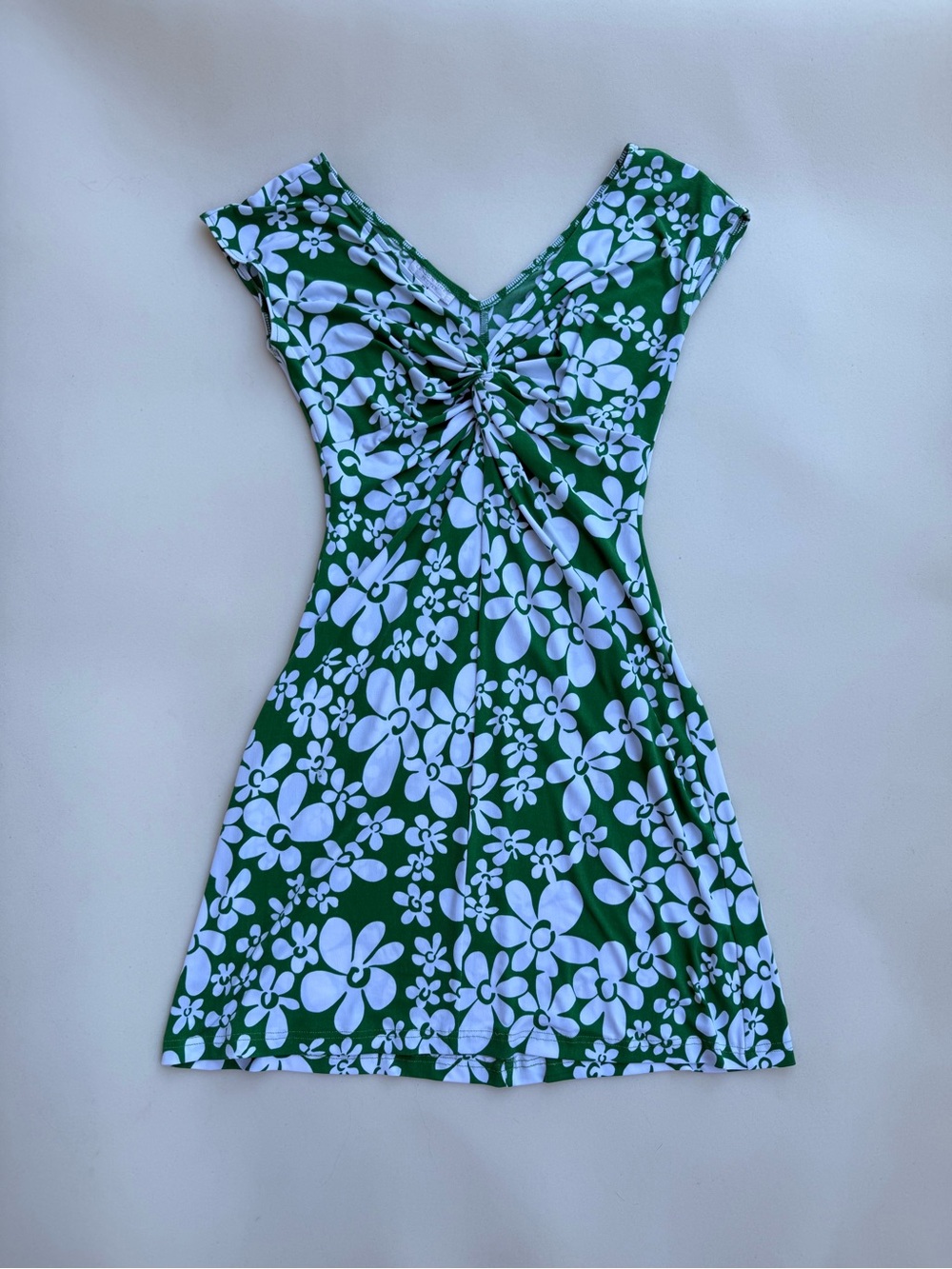 London Times Petite Green And White Floral Mini Dress Twist Bust Size 4P